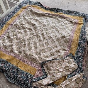 Anthropologie Floral Patchwork Duvet Cover in Gold and Blue